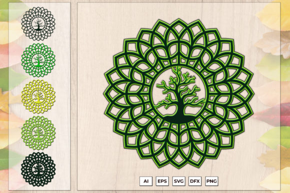 Tree Layered Mandala 3D SVG: Premium Shapes for Branding
